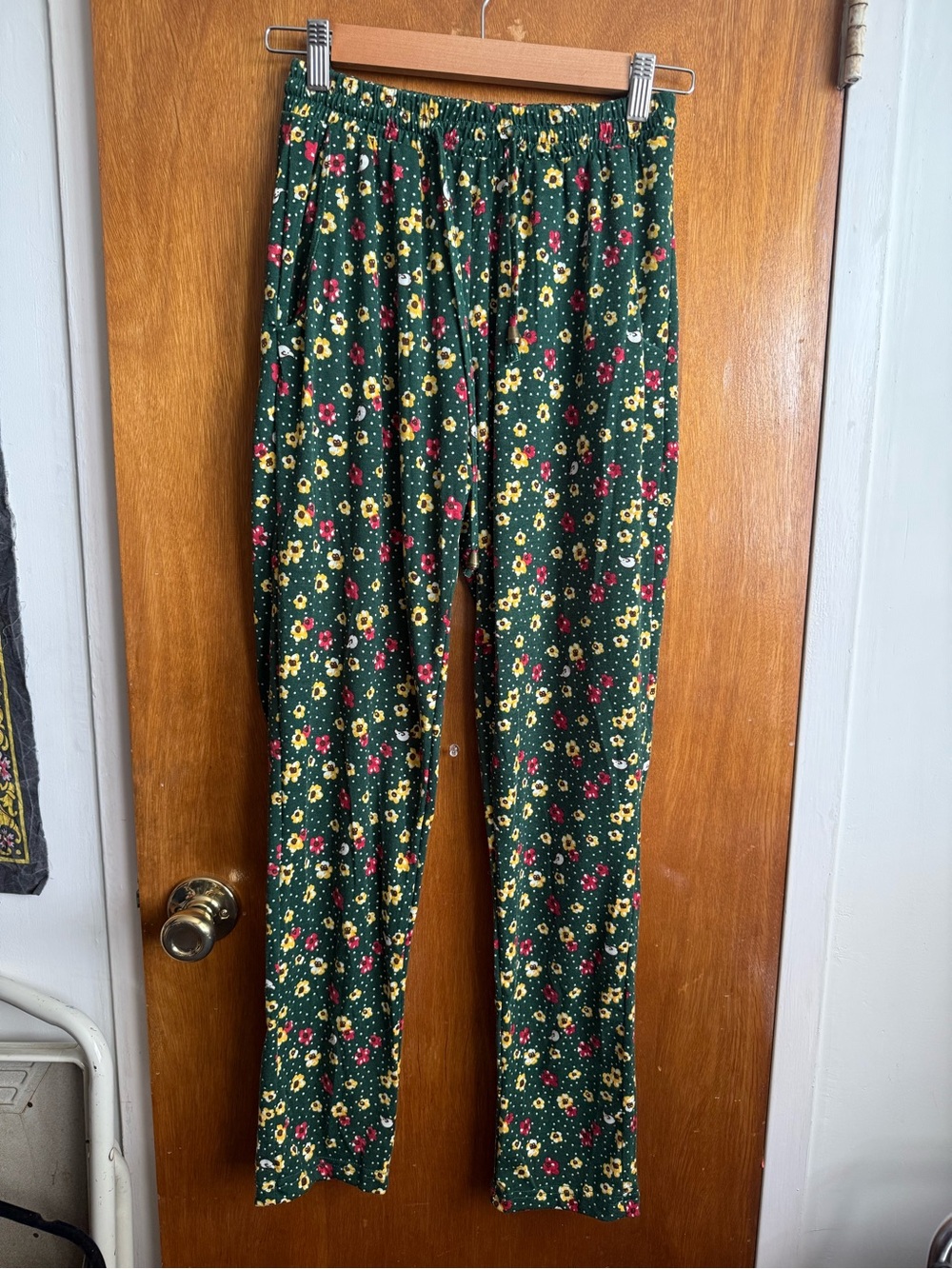 POL Green Floral Relaxed Pants with Yellow & Red Flowers